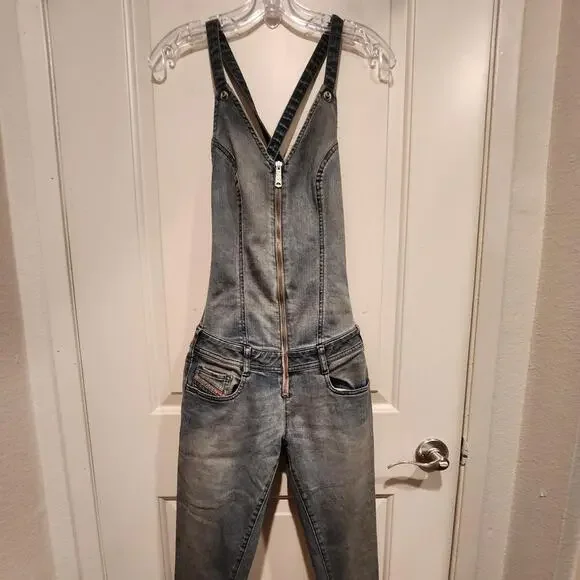 NWT $328 DieselWomen's De-Chatty Denim Jumpsuit Overalls XXS